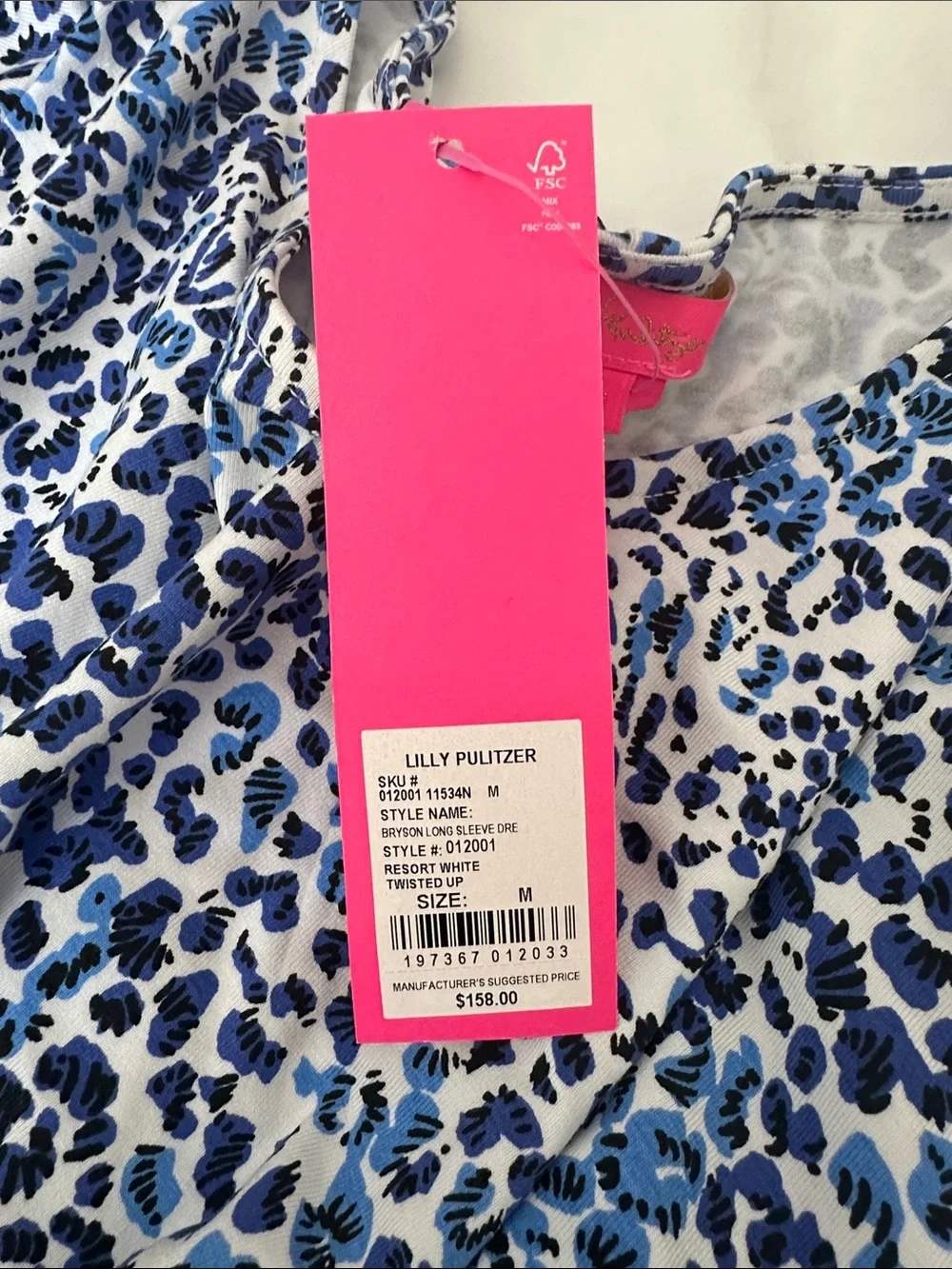 NWT, Lilly Pulitzer Bryson Long Sleeve Dress in Resort White Twisted Up, Size M